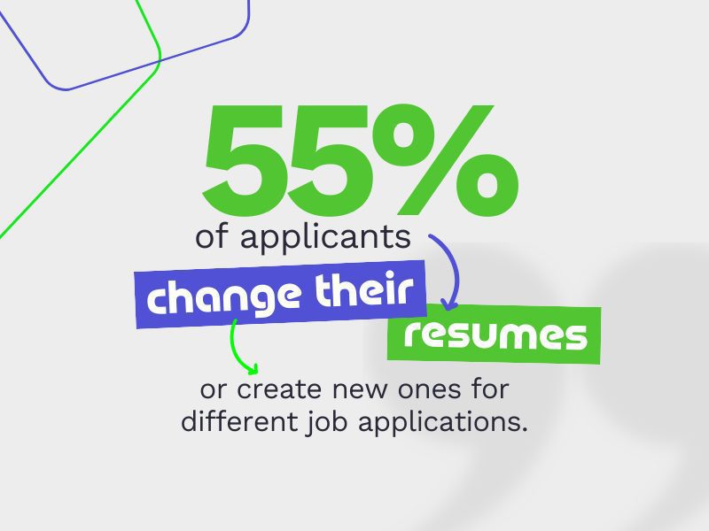 A graphic with the words “55% of applicants change their resumes or create new ones for different job applications. 